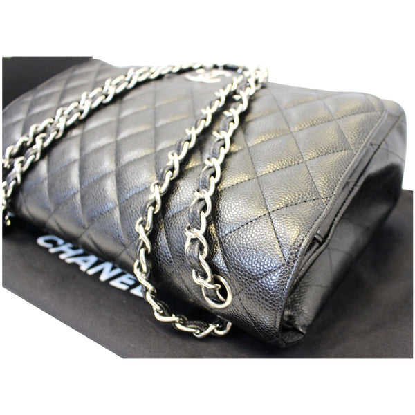 CHANEL Maxi Caviar Leather Jumbo Double Flap Shoulder Bag Black-US