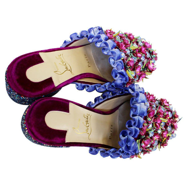 CHRISTIAN LOUBOUTIN Babouchkaflor Velvet Red Sole Mule Flats US 5-US