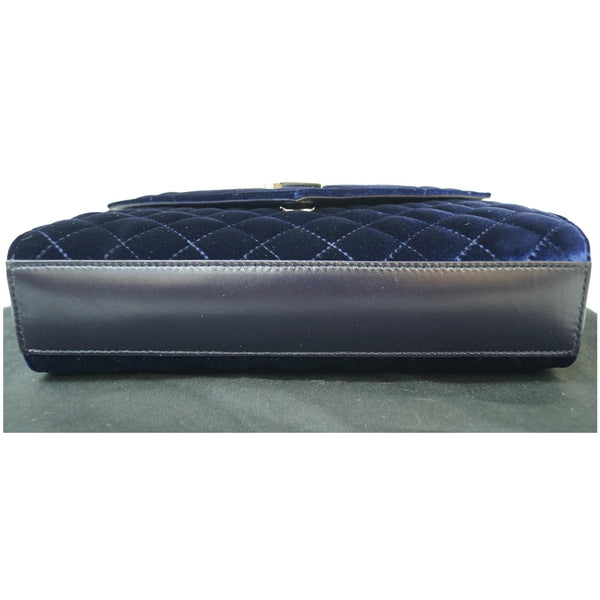 YVES SAINT LAURENT V Flap Tri-Quilt Velvet Shoulder Bag Navy Blue