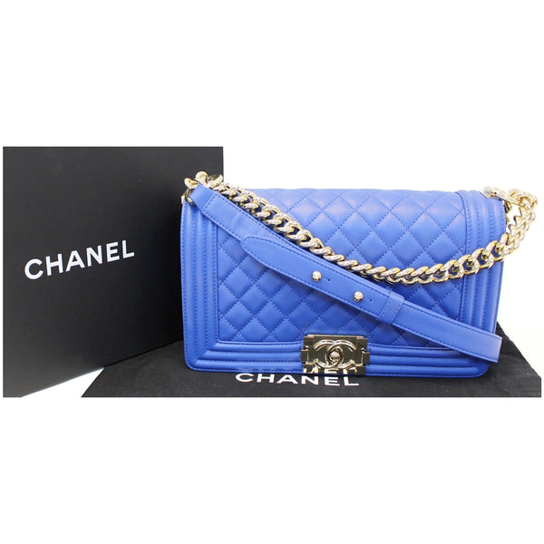 CHANEL Boy Medium Calfskin Leather Shoulder Bag Blue-US