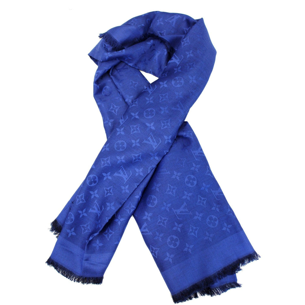 Louis Vuitton Night Blue Monogram Silk Wool Scarf Shawl M72412. Get the  lowest price…