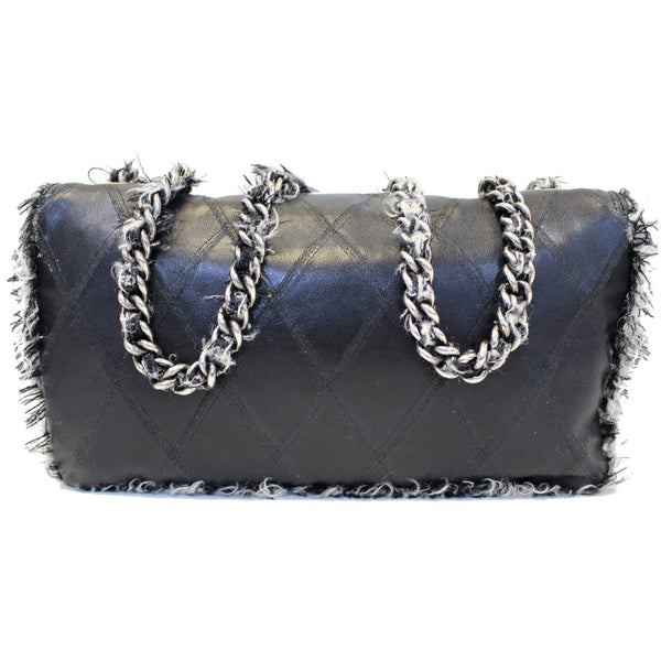 CHANEL Tweed Lambskin Leather Flap Bag Black