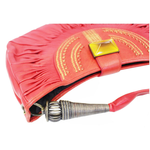 CHRISTIAN DIOR Plisse Pleated Leather Hobo Bag Red-US