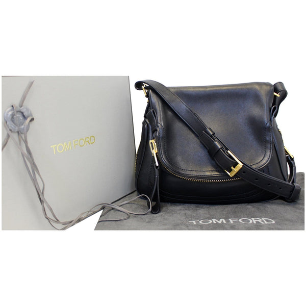 TOM FORD Jennifer Zip Medium Leather Shoulder Bag Black