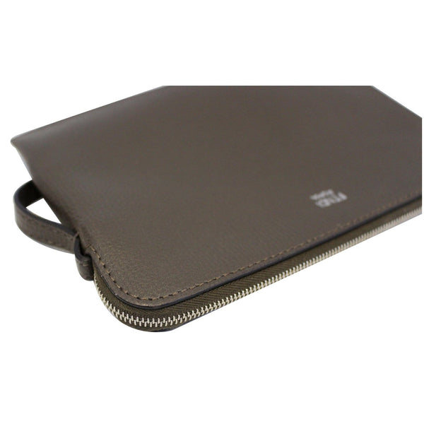 FENDI Leather Wristlet Pouch Charcoal