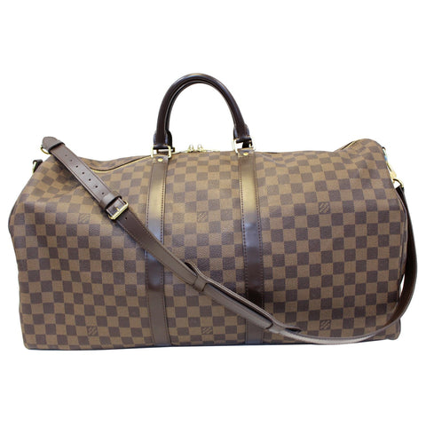LOUIS VUITTON Keepall Bandouliere 55 Damier Ebene Travel Bag Brown