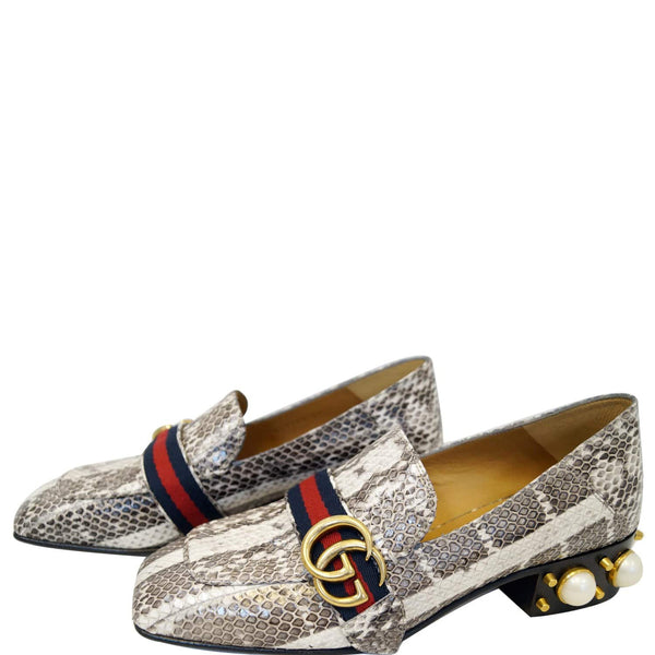 Gucci Mid-Heel GG Snakeskin Loafer Size US 7 Grey - top left side