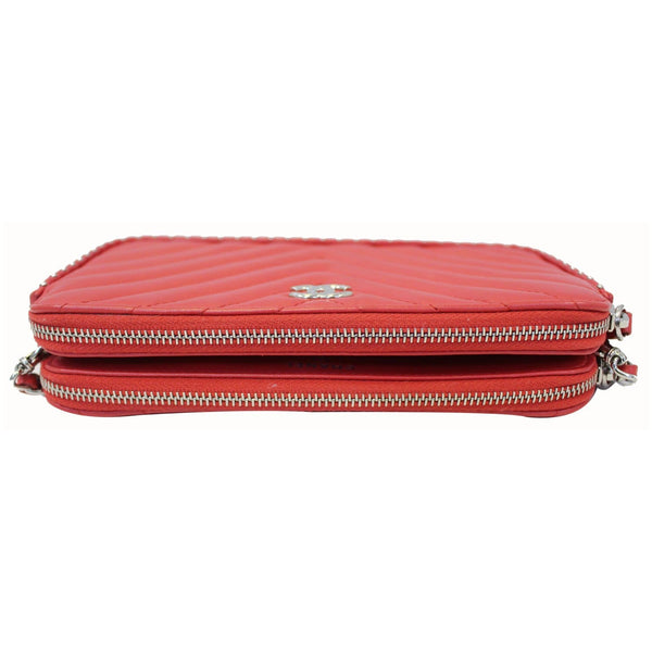 CHANEL Chevron Studded with Chain Lambskin Leather Shoulder Crossbody Bag Red-US