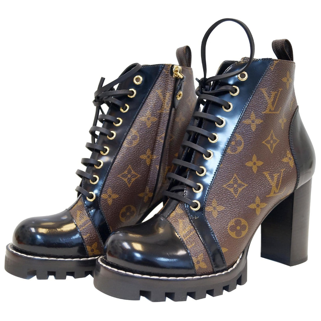 LOUIS VUITTON Patent Calfskin Monogram Star Trail Ankle Boots 36.5 Black  1185263