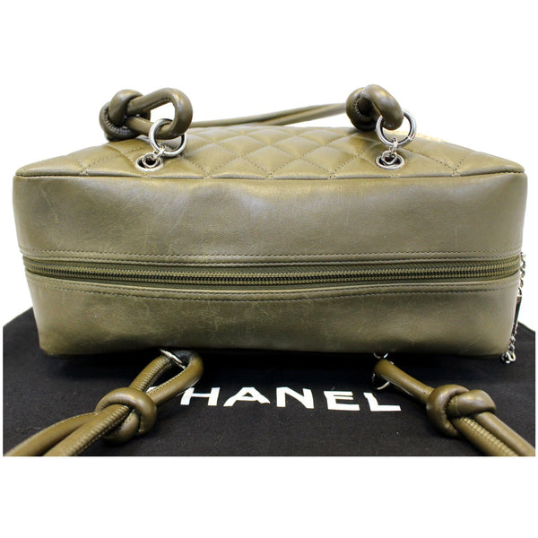 CHANEL Cambon Line Leather Shoulder Bag Dark Green