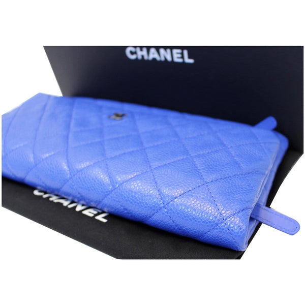 CHANEL Foldover Quilted Caviar Leather Clutch Bag Blue
