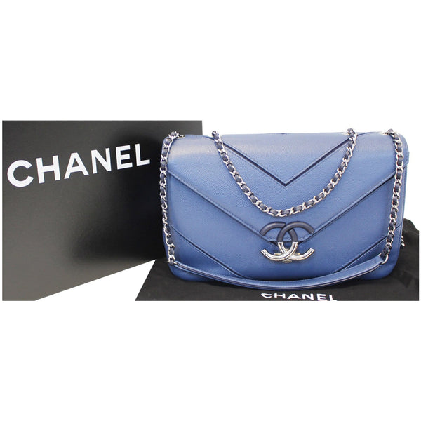 CHANEL CC Chevron Flap Shoulder Crossbody Bag Blue-US