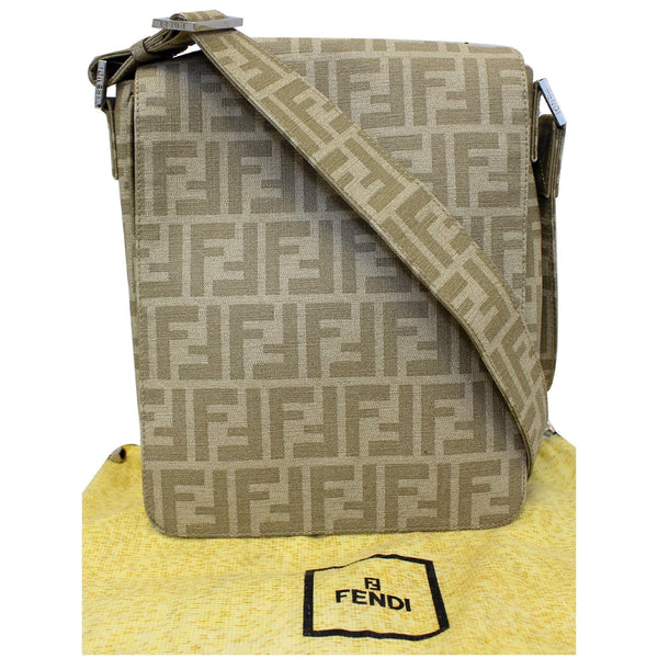 FENDI Zucca Flap Messenger Crossbody Bag Taupe