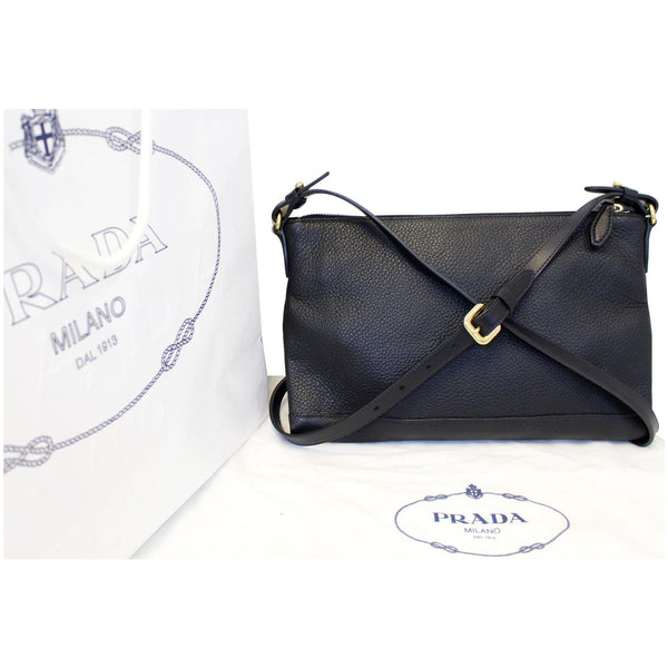Prada Vitello Daino Leather Crossbody Bag Black with straps
