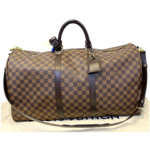 LOUIS VUITTON Keepall 55 Bandouliere Damier Ebene Travel Bag Brown