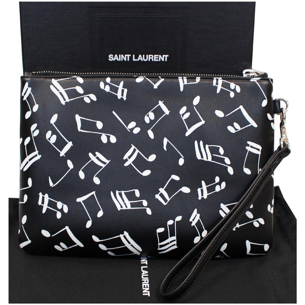 YVES SAINT LAURENT Calfskin Musical Notes Zip Pouch Black - Final Sale