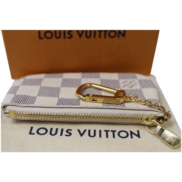Louis Vuitton Key Coin Pouch Damier Azur White with chain