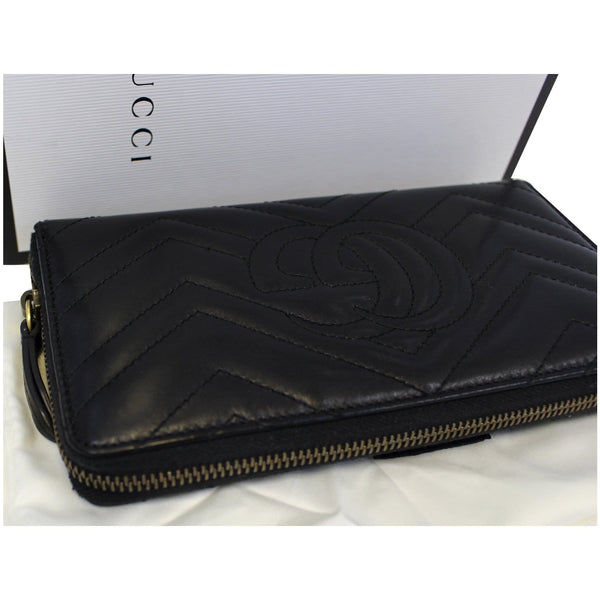 GUCCI Matelasse GG Marmont Zip Around Calfskin Wallet Black-US