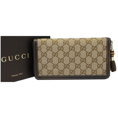 GUCCI Bamboo GG Canvas Zippy Organizer Wallet Beige 232977