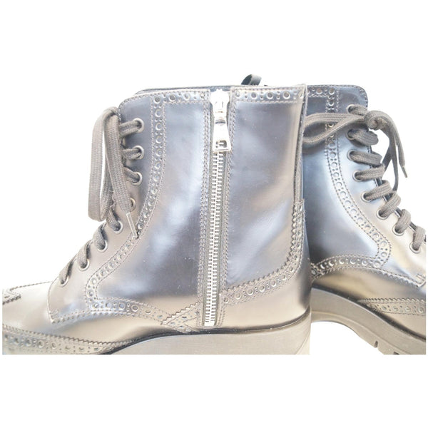 PRADA Combat Biker Lace up Side Zip Leather Ankle Boots Black US 10-US