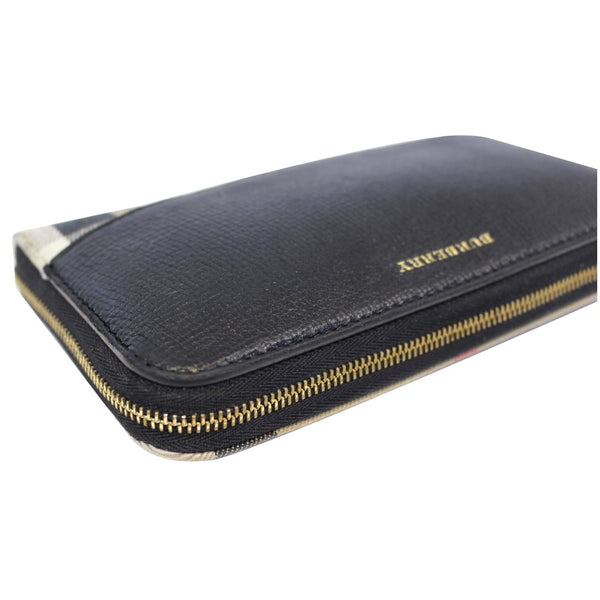BURBERRY Elmore House Check Calfskin Zip Around Wallet Black-US