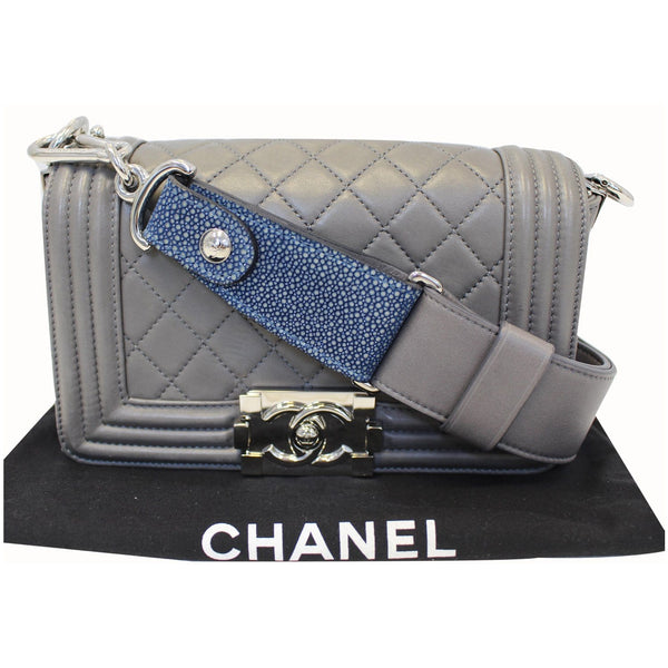 CHANEL Medium Boy Flap w Stingray Lambskin Shoulder Bag Silver-US