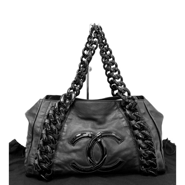 CHANEL Calfskin Rhodoid Modern Chain East West Tote Black-US