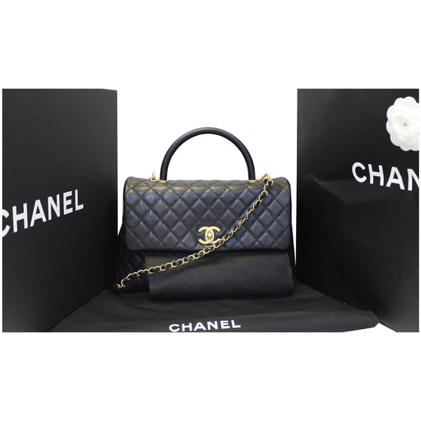 CHANEL Medium Coco Handle Caviar Leather Shoulder Bag Black
