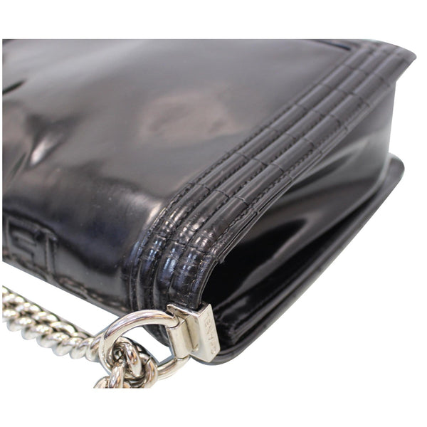 CHANEL Large Boy Glazed Calfskin Leather Shoulder Bag Black