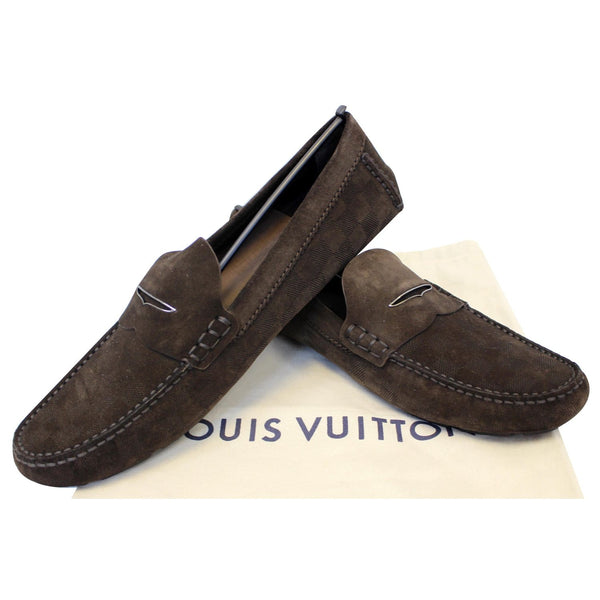 Lv moccasin Suede Leather Dark Brown for sale