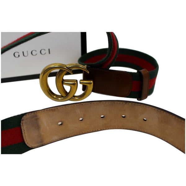 GUCCI Web Nylon Double G Buckle Belt Size 45 Red/Green-US