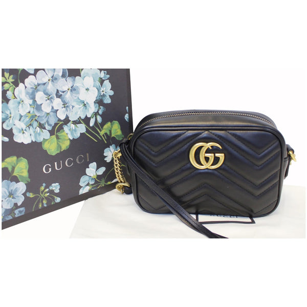 GUCCI GG Marmont Matelasse Mini Leather Crossbody Bag Black 448065