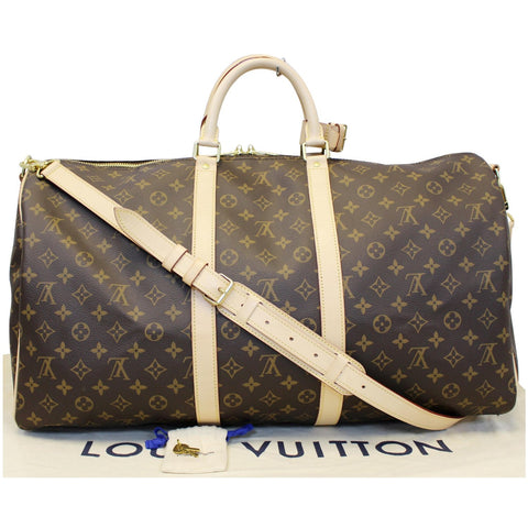 LOUIS VUITTON Keepall 55 Bandouliere Monogram Canvas Travel Bag Brown