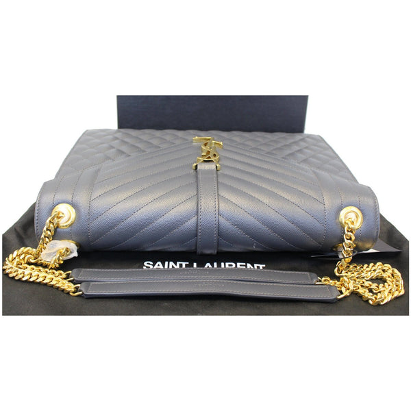 YVES SAINT LAURENT Envelope Large Matelasse Embossed Leather Shoulder Bag Dark Smog