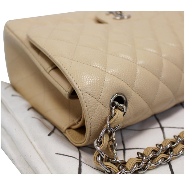 Chanel Jumbo Double Flap Caviar Leather Shoulder Bag Beige corner