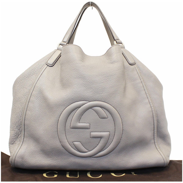 GUCCI Soho Pebbled Leather Large Tote Shoulder Bag Taupe-US