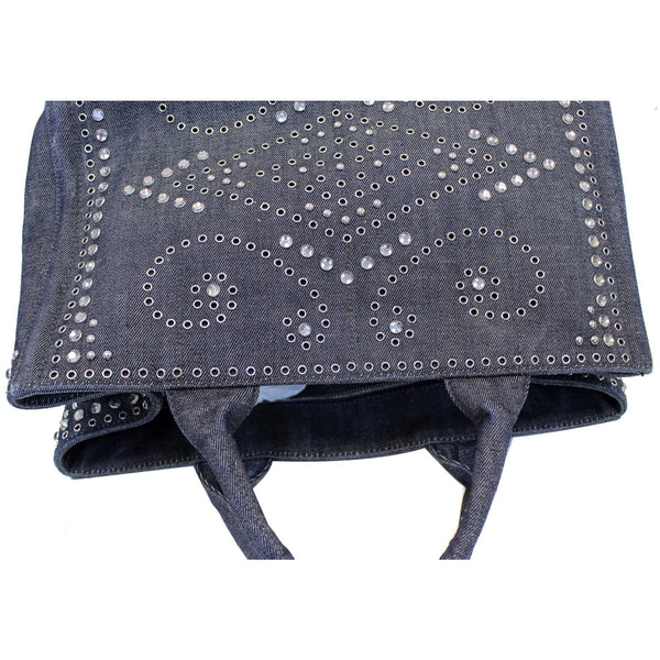 Prada Canapa Jeweled 2way Tote Bag in Denim-Laid View
