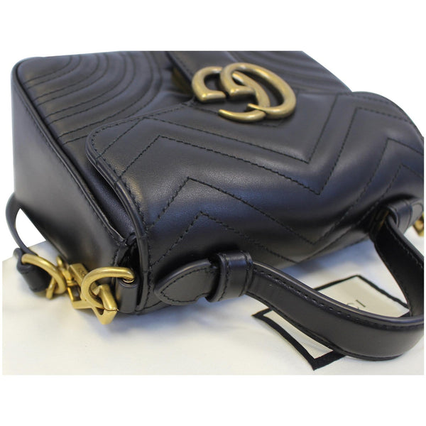 GUCCI GG Marmont Mini Leather Top Handle Shoulder Bag Black 547260