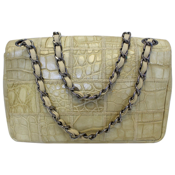 CHANEL Crocodile Quilted Classic Flap Shoulder Bag Beige
