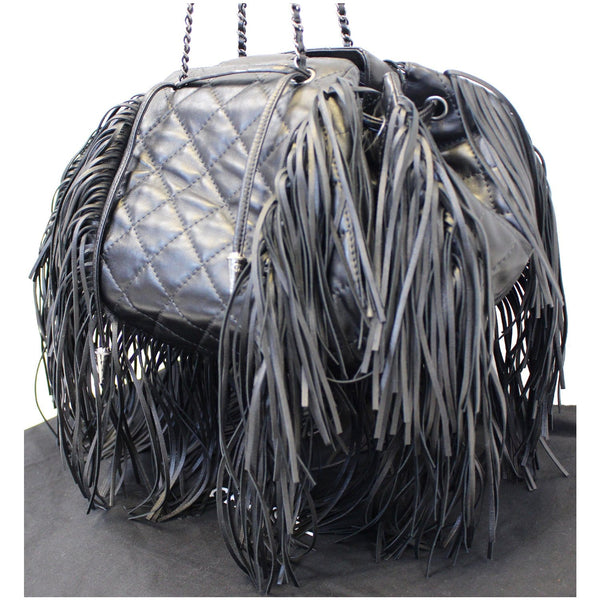 CHANEL Paris Dallas Drawstring Fringe Shoulder Bag Black