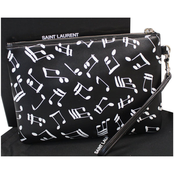 YVES SAINT LAURENT Calfskin Musical Notes Zip Pouch Black - Last Call