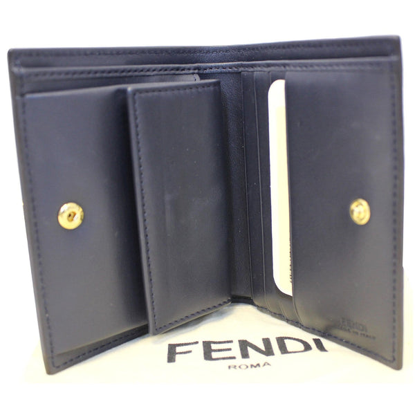 Fendi Bi-Fold Leather Wallet Blue For Women - inside view
