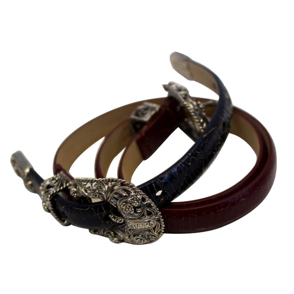 CHANEL Black/Red Leather Women's Belt Size 36-US