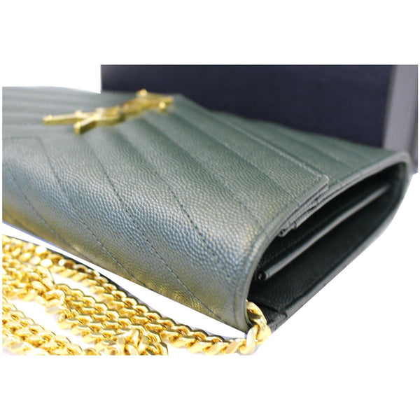 YVES SAINT LAURENT Chevron Grain De Poudre Envelope Chain Bag Olive Green
