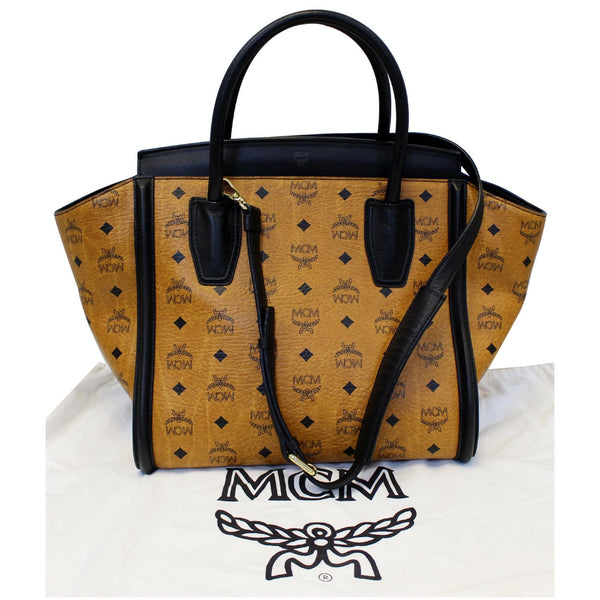MCM Vintage Visetos Small Cognac Tote Bag Black - front view
