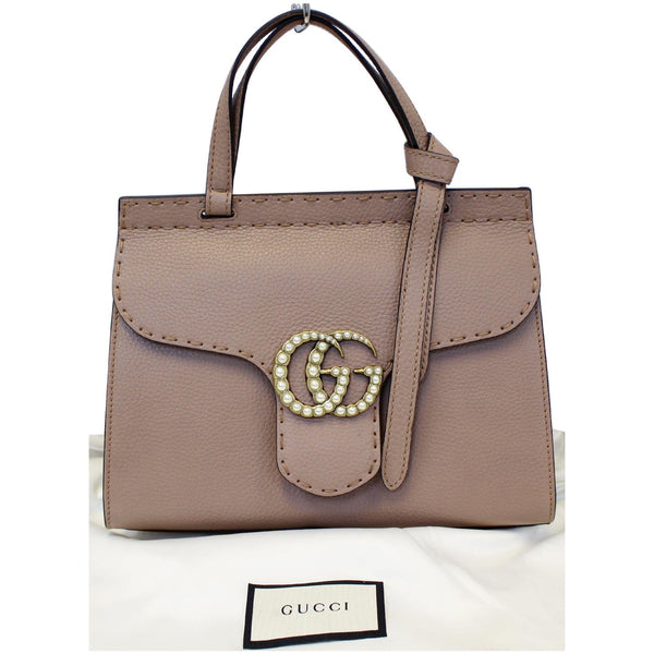GUCCI GG Marmont Leather Top Handle Shoulder Bag Taupe 442622