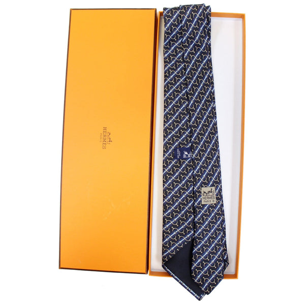 Hermes Birkin Silk Neck Tie Navy for Men - Back view