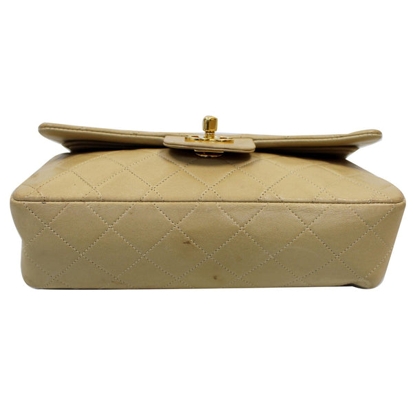 CHANEL CC Double Flap Calfskin Leather Chain Shoulder Bag Beige