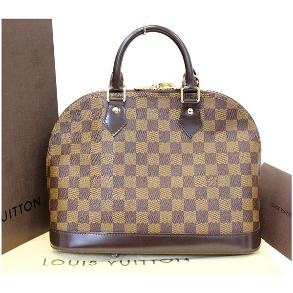 LOUIS VUITTON Alma Damier Ebene Satchel Handbag Brown-US