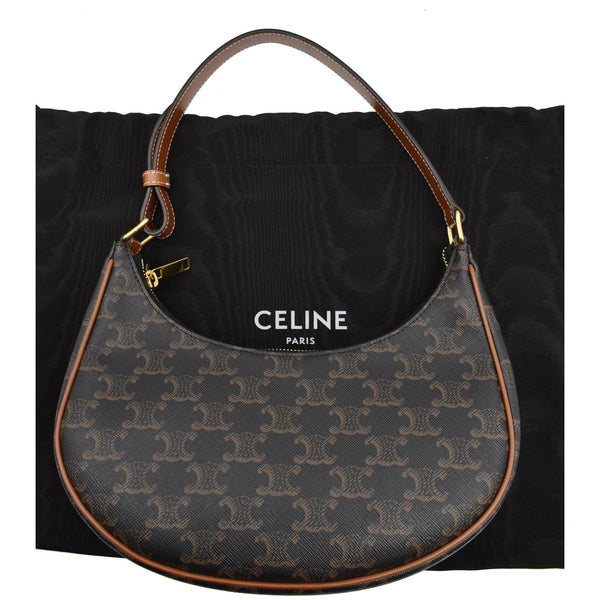 CELINE Ava Triomphe Canvas Calfskin Shoulder Bag Brown